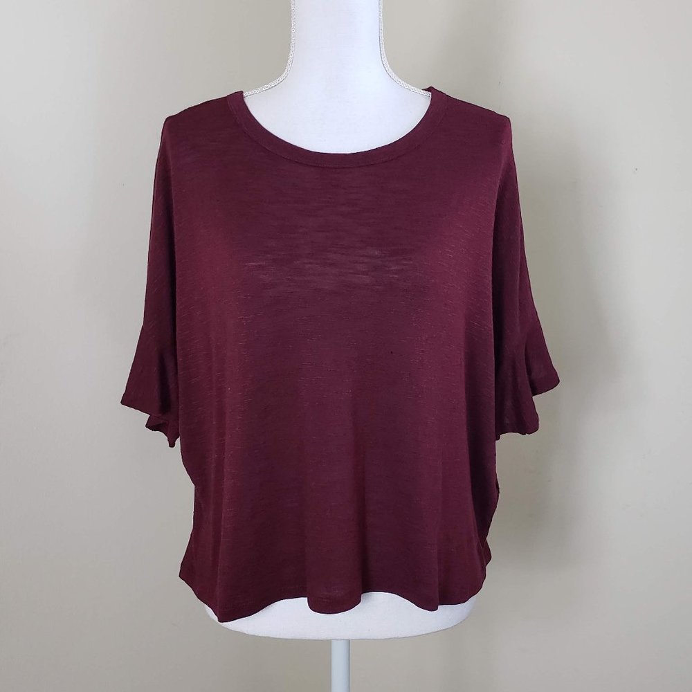 Bobeau Basic Flutter Sleeve Cropped T-Shirt Small